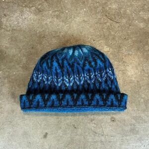 Vintage 70s Icelandic blue wool beanie